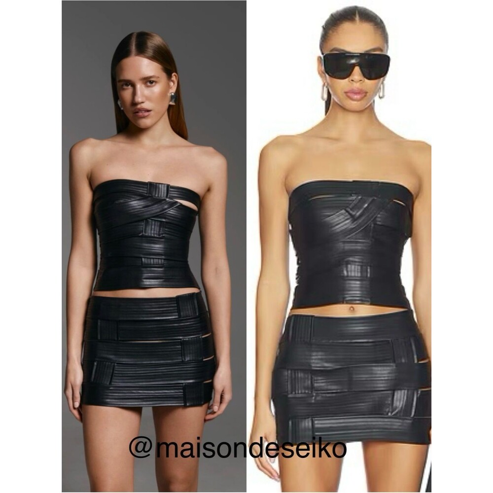 NWT Cultnaked Black Faux Vegan Leather Viper Top Strapless Bondage size XS